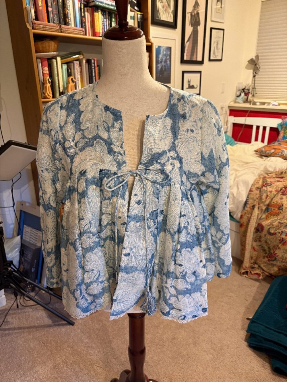 Cotton Linen Jacket Blue Floral NwoT